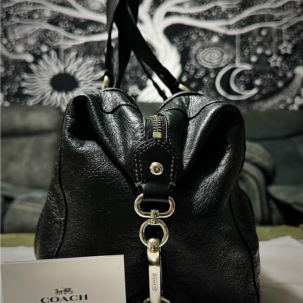 Vintage style Y2K Coach Black Leather Shoulder Bag with Silver Hardware handbag - Picture 15 of 17